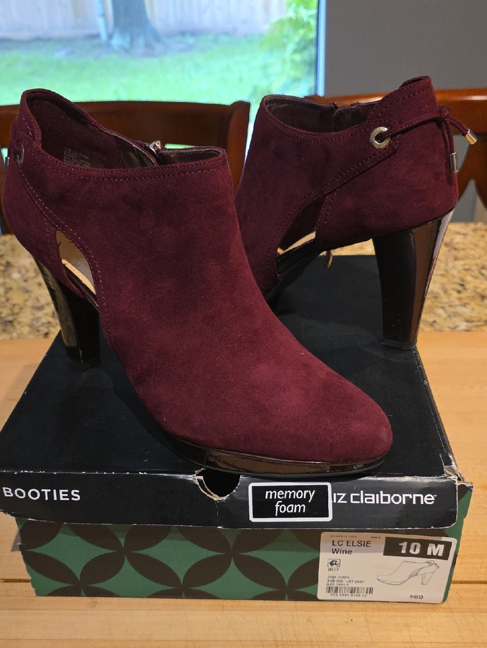 Liz Claiborne Wine Suede Cutout Ankle Booties